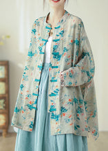 Load image into Gallery viewer, Chinese Style Stand Collar Print Oriental Button Linen Shirts Spring