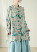 Load image into Gallery viewer, Chinese Style Stand Collar Print Oriental Button Linen Shirts Spring