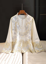 Load image into Gallery viewer, Chinese Style White Embroideried Button Silk Coat Long Sleeve