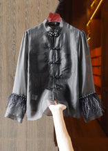 Load image into Gallery viewer, Chinese Style White Feathers Lace Patchwork Shirt Long Sleeve