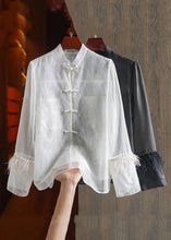 Load image into Gallery viewer, Chinese Style White Feathers Lace Patchwork Shirt Long Sleeve