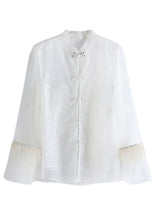 Load image into Gallery viewer, Chinese Style White Feathers Lace Patchwork Shirt Long Sleeve