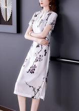 Load image into Gallery viewer, Chinese Style White Patchwork Print Silk Maxi Dresses Summer