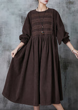 Load image into Gallery viewer, Chocolate Lace Patchwork Corduroy Dress Oversized Spring