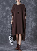 Load image into Gallery viewer, Chocolate Oversized Linen Dresses Low High Design Batwing Sleeve