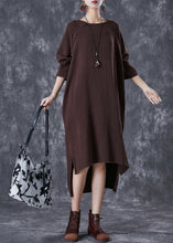 Load image into Gallery viewer, Chocolate Oversized Linen Dresses Low High Design Batwing Sleeve