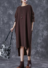 Load image into Gallery viewer, Chocolate Oversized Linen Dresses Low High Design Batwing Sleeve