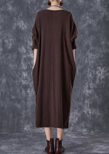 Load image into Gallery viewer, Chocolate Oversized Linen Dresses Low High Design Batwing Sleeve