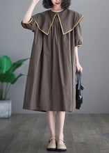 Load image into Gallery viewer, Chocolate Patchwork Cotton Long Dress Oversized O-Neck Half Sleeve