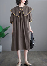 Load image into Gallery viewer, Chocolate Patchwork Cotton Long Dress Oversized O-Neck Half Sleeve