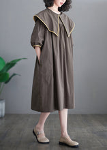 Load image into Gallery viewer, Chocolate Patchwork Cotton Long Dress Oversized O-Neck Half Sleeve