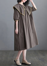 Load image into Gallery viewer, Chocolate Patchwork Cotton Long Dress Oversized O-Neck Half Sleeve