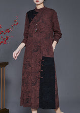 Load image into Gallery viewer, Chocolate Patchwork Silk Dresses Asymmetrical Jacquard Spring