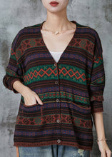 Load image into Gallery viewer, Chocolate Striped Knit Loose Cardigans V Neck Spring