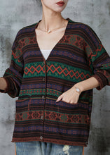 Load image into Gallery viewer, Chocolate Striped Knit Loose Cardigans V Neck Spring