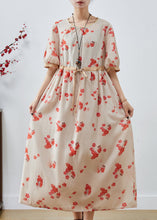 Load image into Gallery viewer, Classy Apricot Cinched Print Cotton Dresses Summer