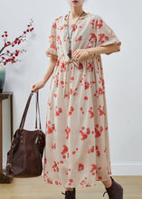 Load image into Gallery viewer, Classy Apricot Cinched Print Cotton Dresses Summer