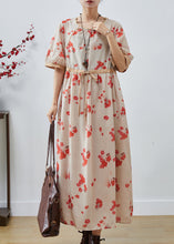 Load image into Gallery viewer, Classy Apricot Cinched Print Cotton Dresses Summer