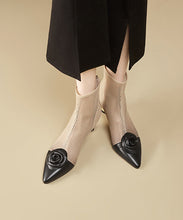 Load image into Gallery viewer, Classy Apricot Tulle Splicing Cowhide Leather Hollow Out High Heel Boots