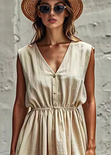 Load image into Gallery viewer, Classy Beige V Neck Wrinkled Linen Dresses Sleeveless