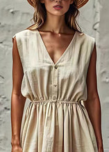 Load image into Gallery viewer, Classy Beige V Neck Wrinkled Linen Dresses Sleeveless