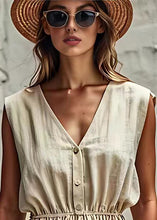 Load image into Gallery viewer, Classy Beige V Neck Wrinkled Linen Dresses Sleeveless