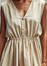 Load image into Gallery viewer, Classy Beige V Neck Wrinkled Linen Dresses Sleeveless