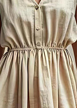 Load image into Gallery viewer, Classy Beige V Neck Wrinkled Linen Dresses Sleeveless