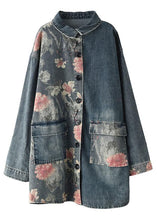 Load image into Gallery viewer, Classy Big Flower Print Patchwork Blouse Tops Denim Jacket