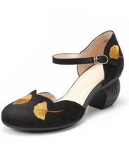 Load image into Gallery viewer, Classy Black Chunky Cowhide Leather Embossed Buckle Strap High Heels