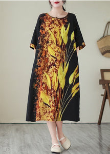 Classy Black Oversized Print Silk Holiday Dresses Summer