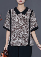 Load image into Gallery viewer, Classy Black Peter Pan Collar Print Chiffon Shirt Top Summer