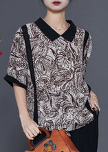 Load image into Gallery viewer, Classy Black Peter Pan Collar Print Chiffon Shirt Top Summer