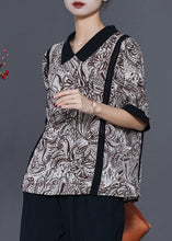 Load image into Gallery viewer, Classy Black Peter Pan Collar Print Chiffon Shirt Top Summer