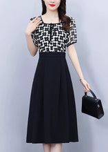 Load image into Gallery viewer, Classy Black Square Collar Print Patchwork Chiffon Dress Summer