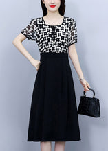 Load image into Gallery viewer, Classy Black Square Collar Print Patchwork Chiffon Dress Summer