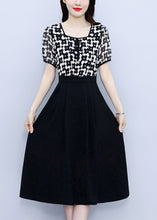 Load image into Gallery viewer, Classy Black Square Collar Print Patchwork Chiffon Dress Summer