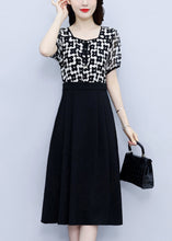 Load image into Gallery viewer, Classy Black Square Collar Print Patchwork Chiffon Dress Summer