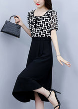 Load image into Gallery viewer, Classy Black Square Collar Print Patchwork Chiffon Dress Summer