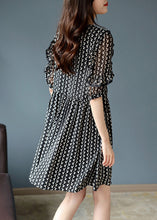 Load image into Gallery viewer, Classy Black V Neck Lace Patchwork Print Chiffon Mid Dress Short Sleeve