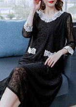 Load image into Gallery viewer, Classy Black V Neck Patchwork Lace Long Dresses Summer