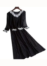 Load image into Gallery viewer, Classy Black V Neck Patchwork Lace Long Dresses Summer