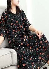 Load image into Gallery viewer, Classy Black V Neck Print Lace Patchwork Chiffon Dresses Summer