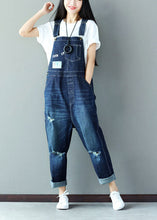 Load image into Gallery viewer, Classy Blue Applique Cotton Denim Jumpsuit Ripped Jeans Spring