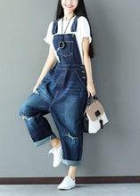 Load image into Gallery viewer, Classy Blue Applique Cotton Denim Jumpsuit Ripped Jeans Spring