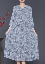 Load image into Gallery viewer, Classy Blue Grey Cinched Print Chiffon Dress Bracelet Sleeve