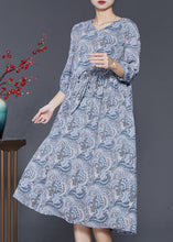 Load image into Gallery viewer, Classy Blue Grey Cinched Print Chiffon Dress Bracelet Sleeve