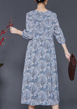 Load image into Gallery viewer, Classy Blue Grey Cinched Print Chiffon Dress Bracelet Sleeve