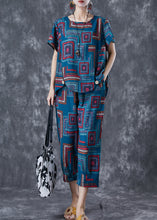 Load image into Gallery viewer, Classy Blue O-Neck Print Linen Silk Women Sets 2 Pieces Summer