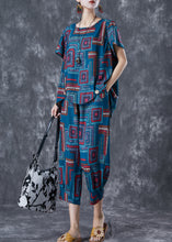 Load image into Gallery viewer, Classy Blue O-Neck Print Linen Silk Women Sets 2 Pieces Summer